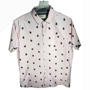 Free Planet Mens Rose Floral Short Sleeve Button Down Shirt Pink Large